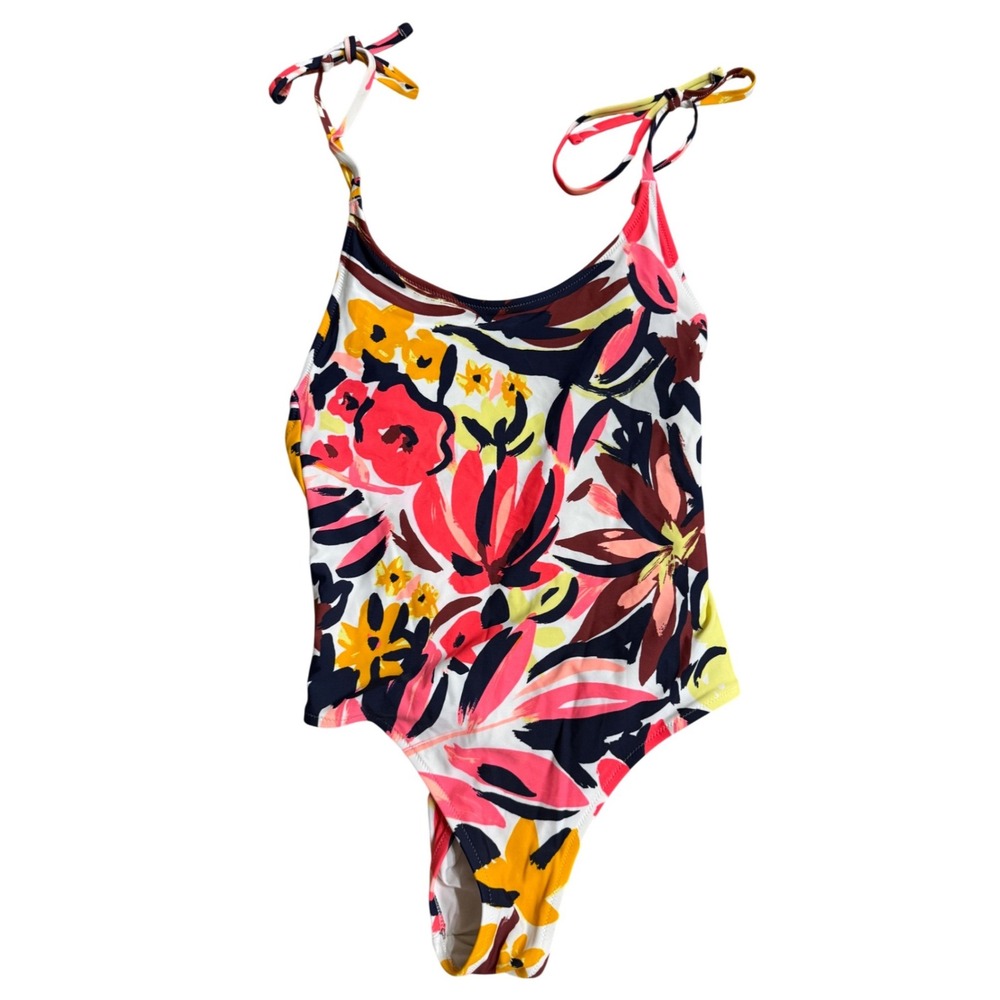 Aerie One Piece Cheeky Swimsuit Floral Small Tie‎ Straps Scoop Back Retro Y2K